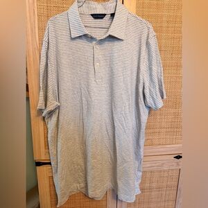 Scott Barber Large Men's Polo Shirt - Blue & White Stripes (part linen) so soft